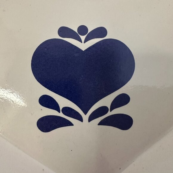 Stoneware Heart shaped Pie/Cake Baking Dish; Blue & White Glazed Ceramic Vintage - Picture 7 of 8